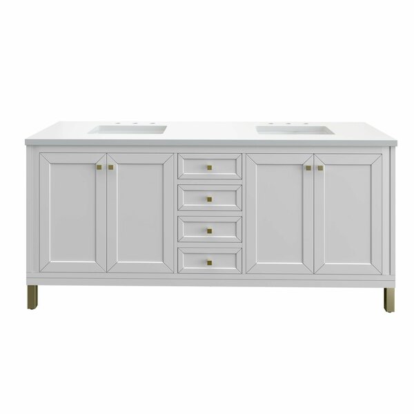 James Martin Vanities Chicago 72in Double Vanity, Glossy White w/ 3 CM White Zeus Top 305-V72-GW-3WZ